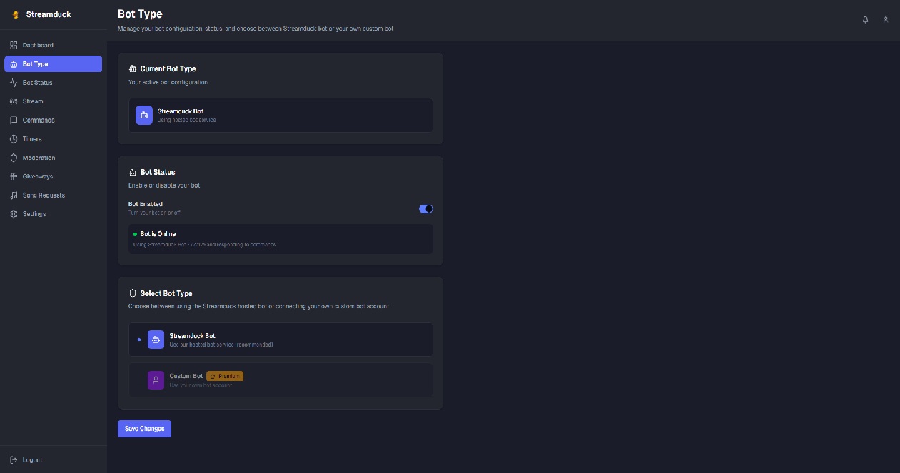 StreamDuck Dashboard